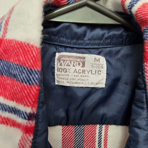 1970s Montgomery Ward Red Plaid Soft Flannel Shirt Jacket Sz M Unisex Fall - Picture 5 of 5